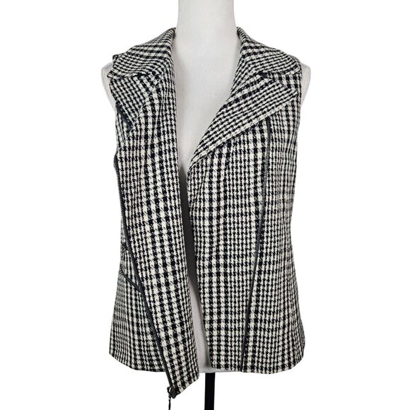 Chico's Womens Small Houndstooth Sleeveless Vest Zipper Pockets Asymmetrical - Picture 5 of 10